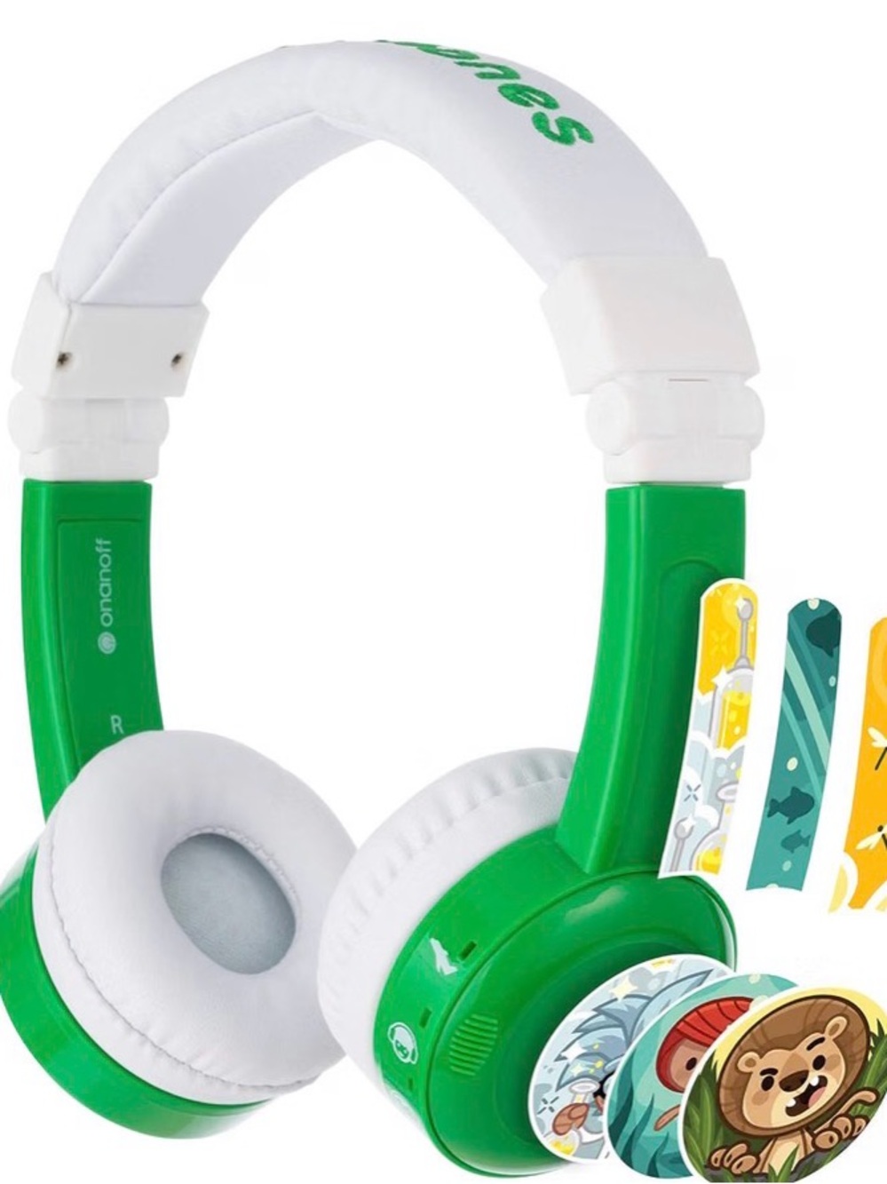 Nano Kids Green and White On-Ear Headphones with Interchangeable Stickers